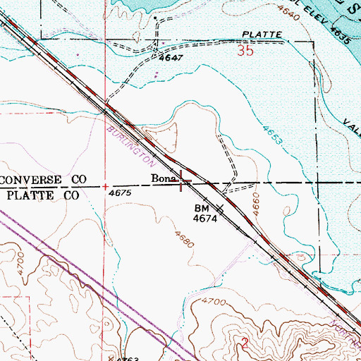 Topographic Map of Bona, WY