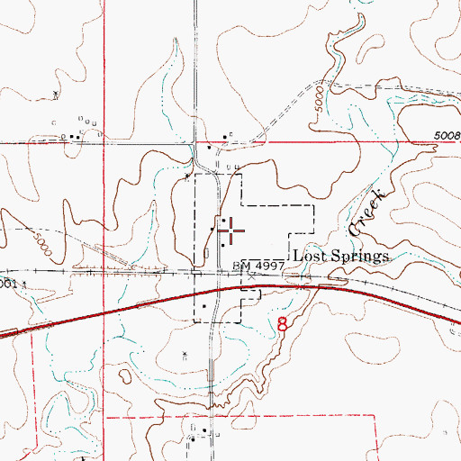 Topographic Map of Lost Springs, WY