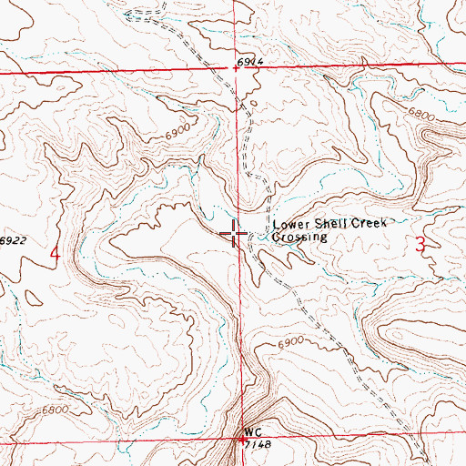Topographic Map of Lower Shell Creek Crossing, WY