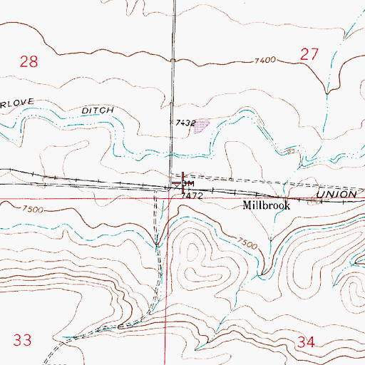 Topographic Map of Millbrook, WY