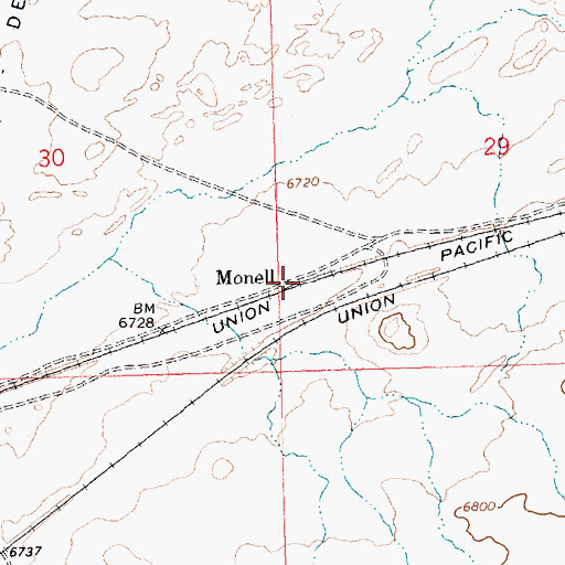 Topographic Map of Monell, WY