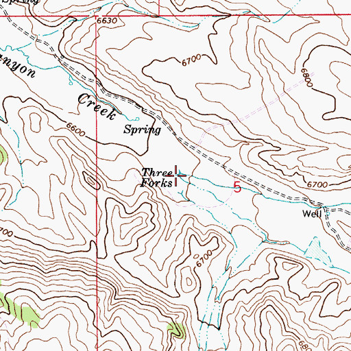 Topographic Map of Three Forks, WY