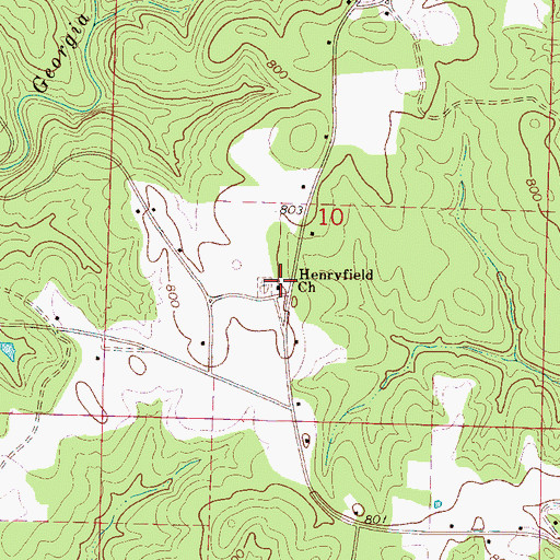 Topographic Map of Henry-Field Church, AL