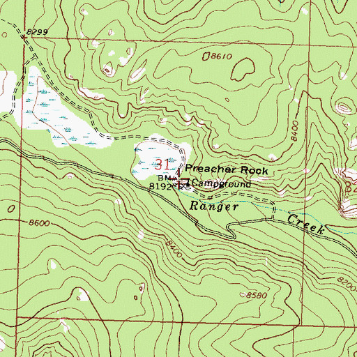 Topographic Map of Preacher Rock, WY