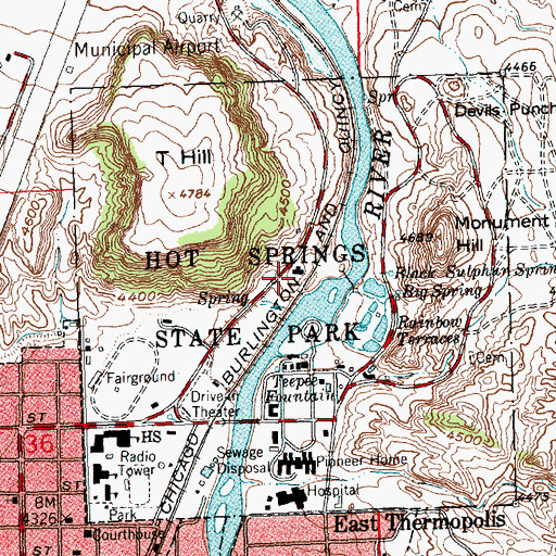 Topographic Map of Hot Springs State Park, WY