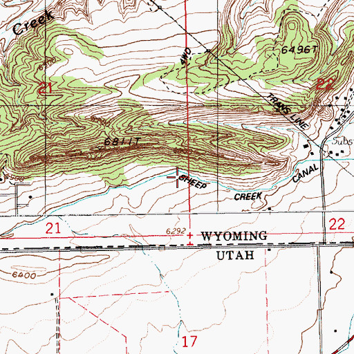 Topographic Map of Sheep Creek Irrigation Canal, WY