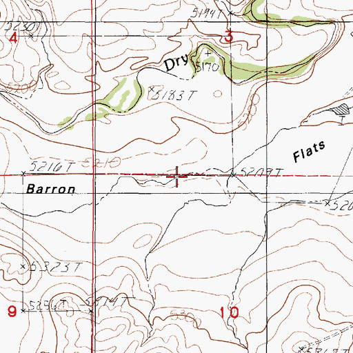 Topographic Map of Barron Flats, WY