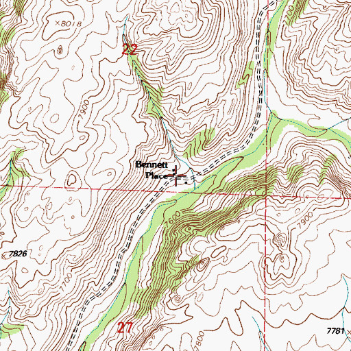 Topographic Map of Bennett Place, WY