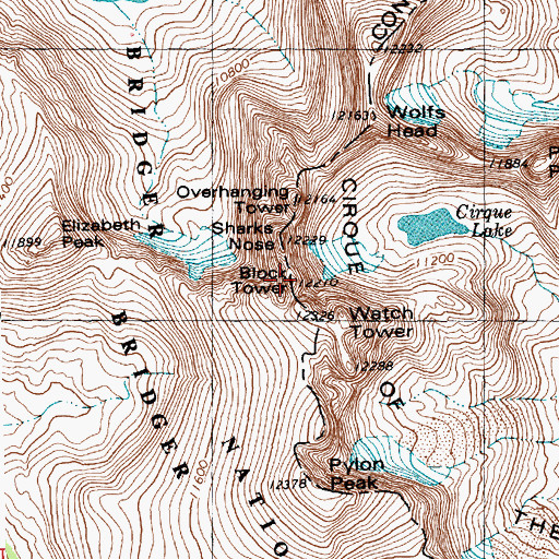 Topographic Map of Block Tower, WY