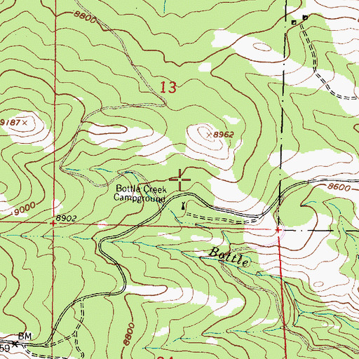Topographic Map of Bottle Creek Campground, WY
