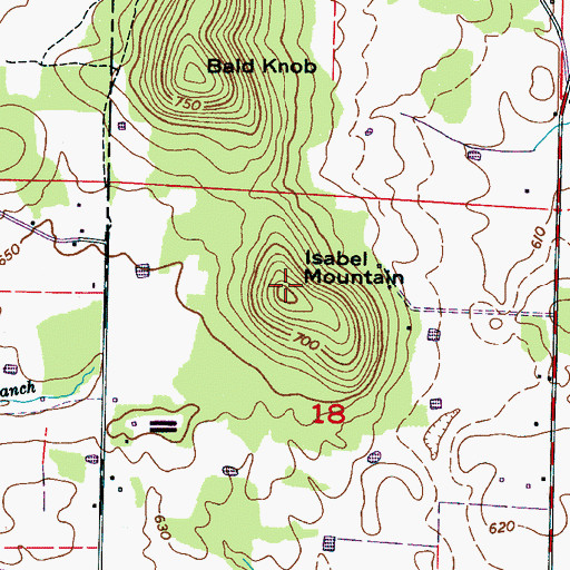 Topographic Map of Isabel Mountain, AL