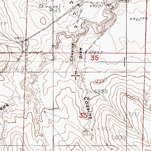 Topographic Map of Cousins Draw, WY