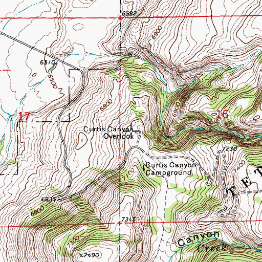 Topographic Map of Curtis Canyon Overlook, WY