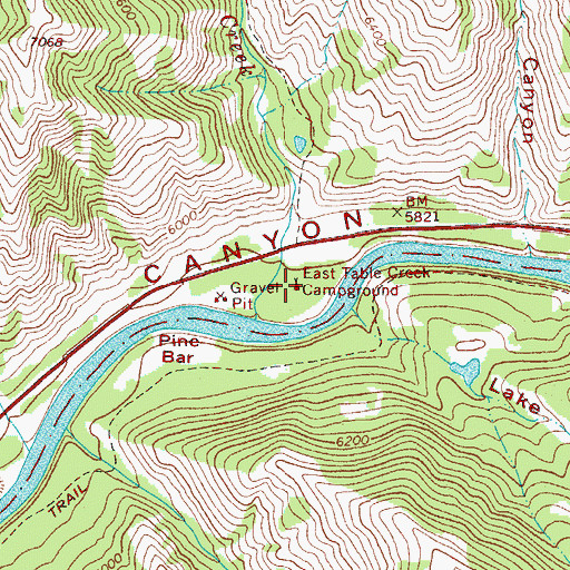 Topographic Map of East Table Creek Campground, WY