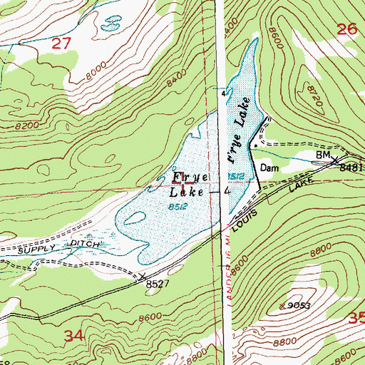 Topographic Map of Frye Lake, WY