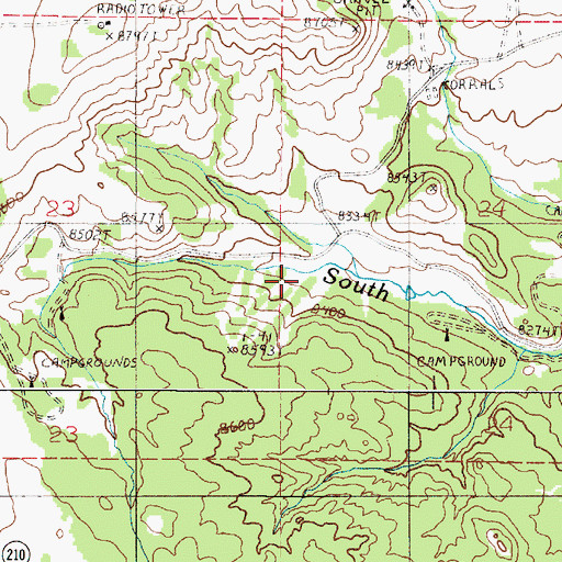 Topographic Map of Happy Jack Winter Sports Area, WY