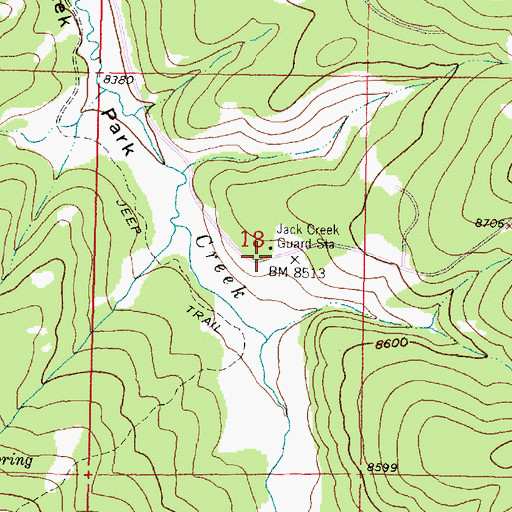 Topographic Map of Jack Creek Guard Station, WY