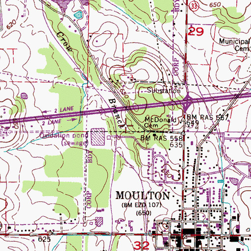 Topographic Map of McDonald Cemetery, AL