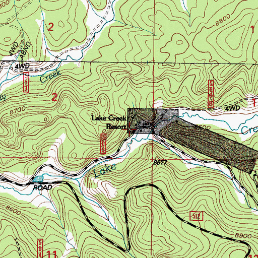 Topographic Map of Lake Creek Resort, WY