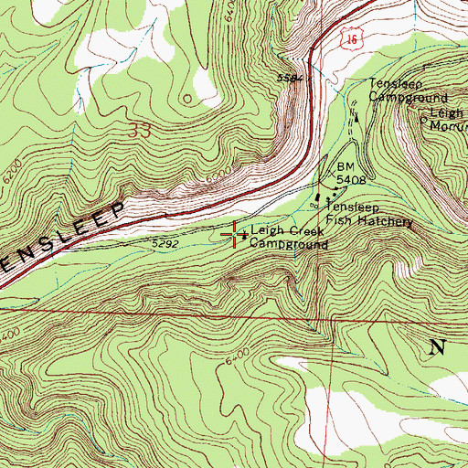 Topographic Map of Leigh Creek Campground, WY