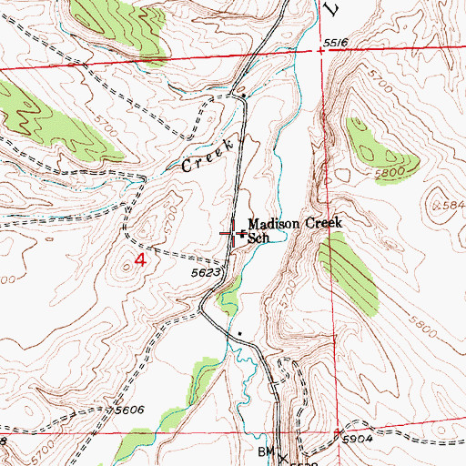 Topographic Map of Madison Creek School, WY