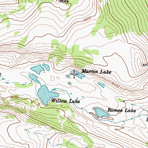 Topographic Map of Martin Lake, WY