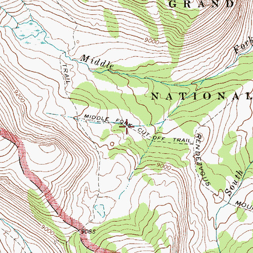Topographic Map of Middle Fork Cut Off Trail, WY
