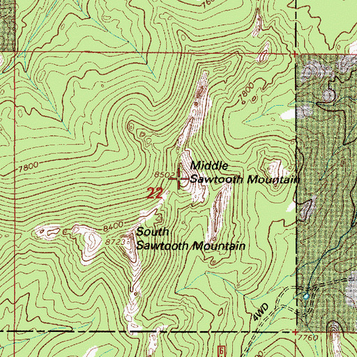 Topographic Map of Middle Sawtooth Mountain, WY
