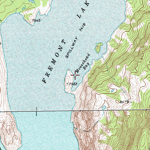Topographic Map of Moosehead Bay, WY