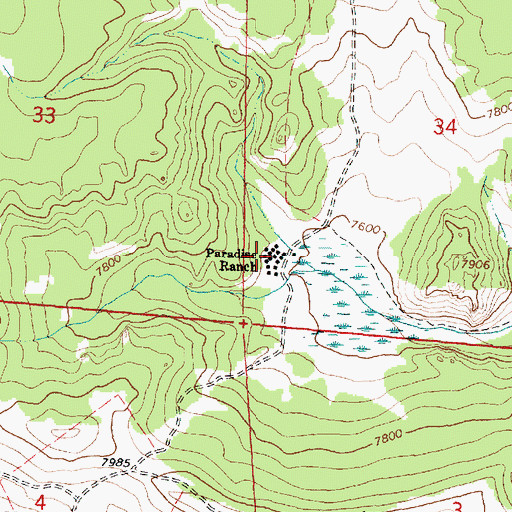 Topographic Map of Paradise Ranch, WY