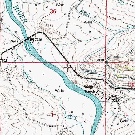 Topographic Map of Rocky Point Ditch, WY