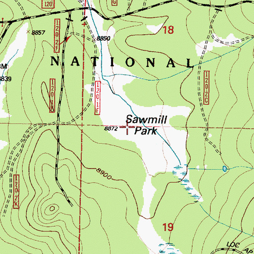 Topographic Map of Sawmill Park, WY