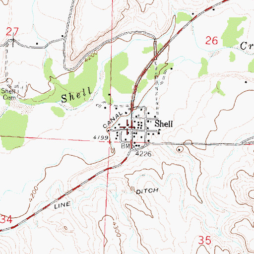 Topographic Map of Shell, WY