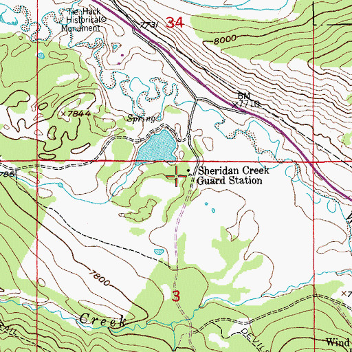 Topographic Map of Sheridan Creek Guard Station, WY