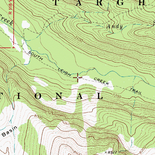 Topographic Map of South Leigh Creek Trail, WY