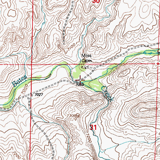 Topographic Map of Spruce Creek, WY