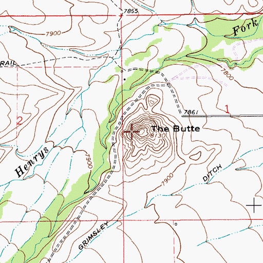 Topographic Map of The Butte, WY