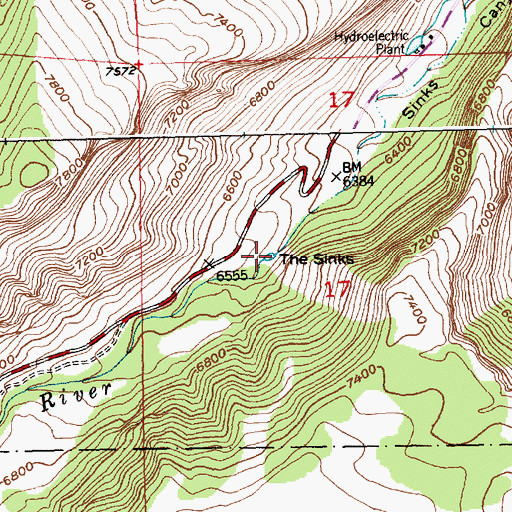 Topographic Map of The Sinks, WY