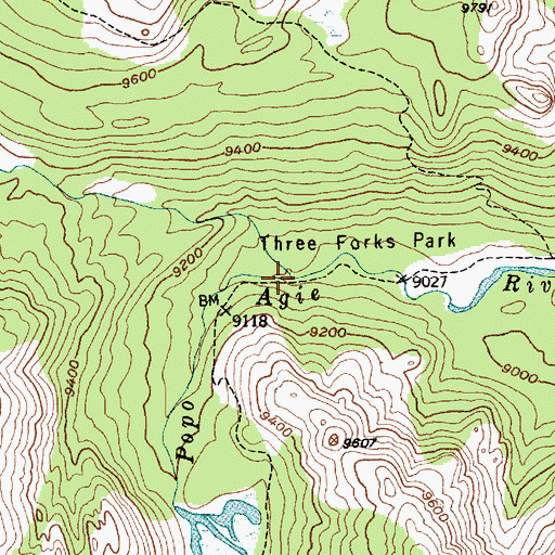 Topographic Map of Three Forks Park, WY