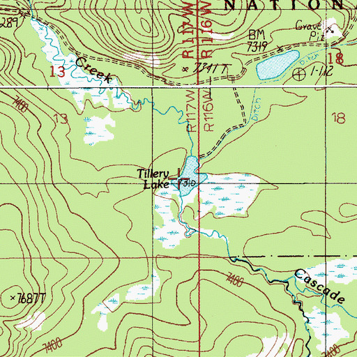 Topographic Map of Tillery Lake, WY