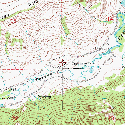 Topographic Map of Trail Lake Ranch, WY