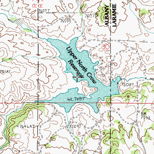 Topographic Map of Upper North Crow Reservoir, WY