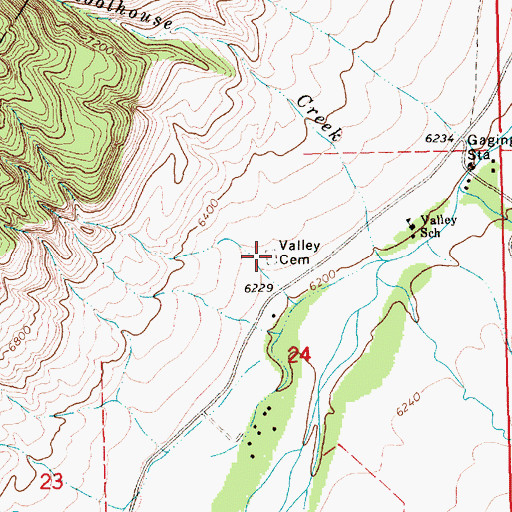 Topographic Map of Valley Cemetery, WY