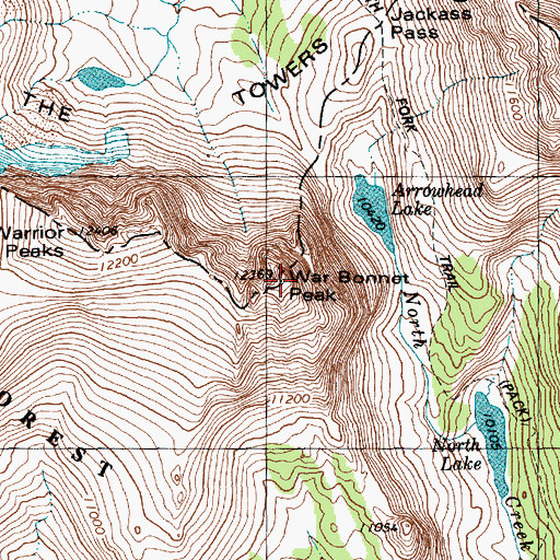 Topographic Map of War Bonnet Peak, WY