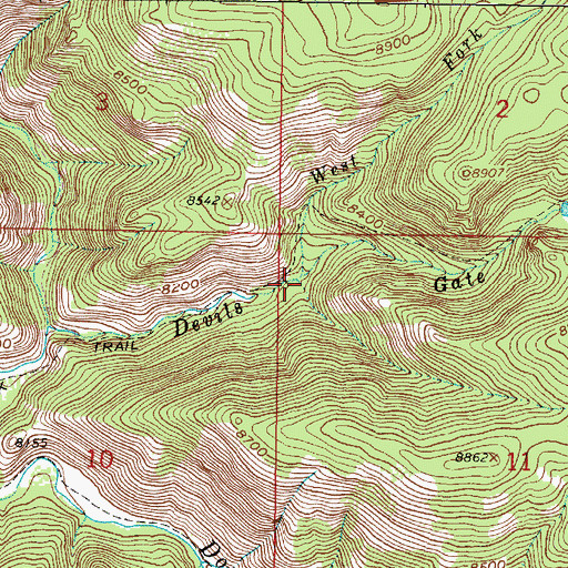 Topographic Map of West Fork Devils Gate Creek, WY