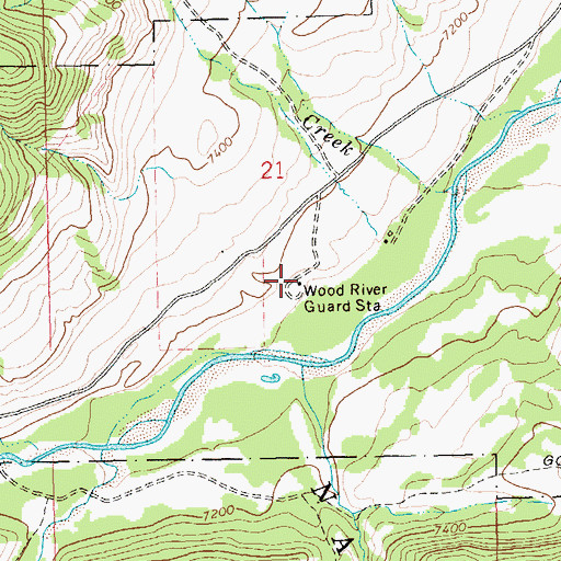 Topographic Map of Wood River Guard Station, WY