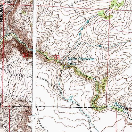 Topographic Map of Little Medicine Falls, WY