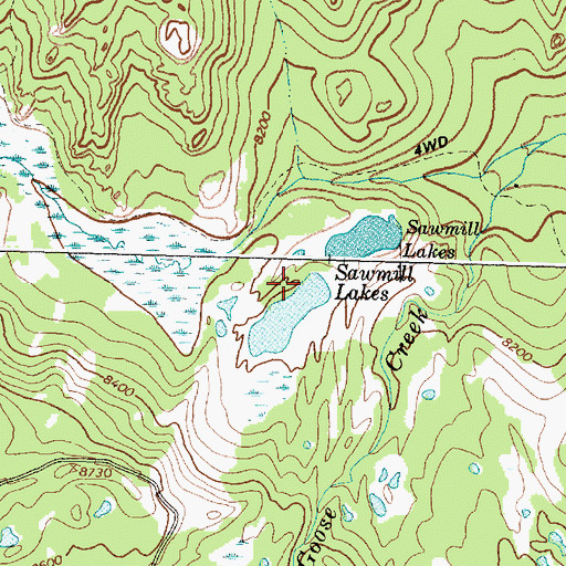 Topographic Map of Sawmill Lakes, WY