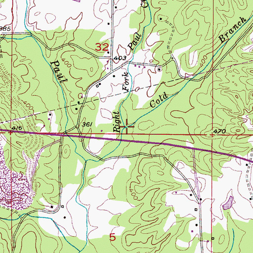 Topographic Map of Right Fork Paul Creek, AL