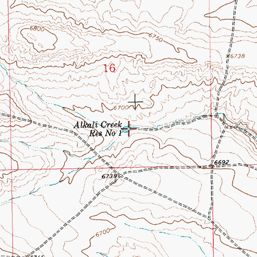 Topographic Map of Alkali Creek Reservoir Number 1, WY